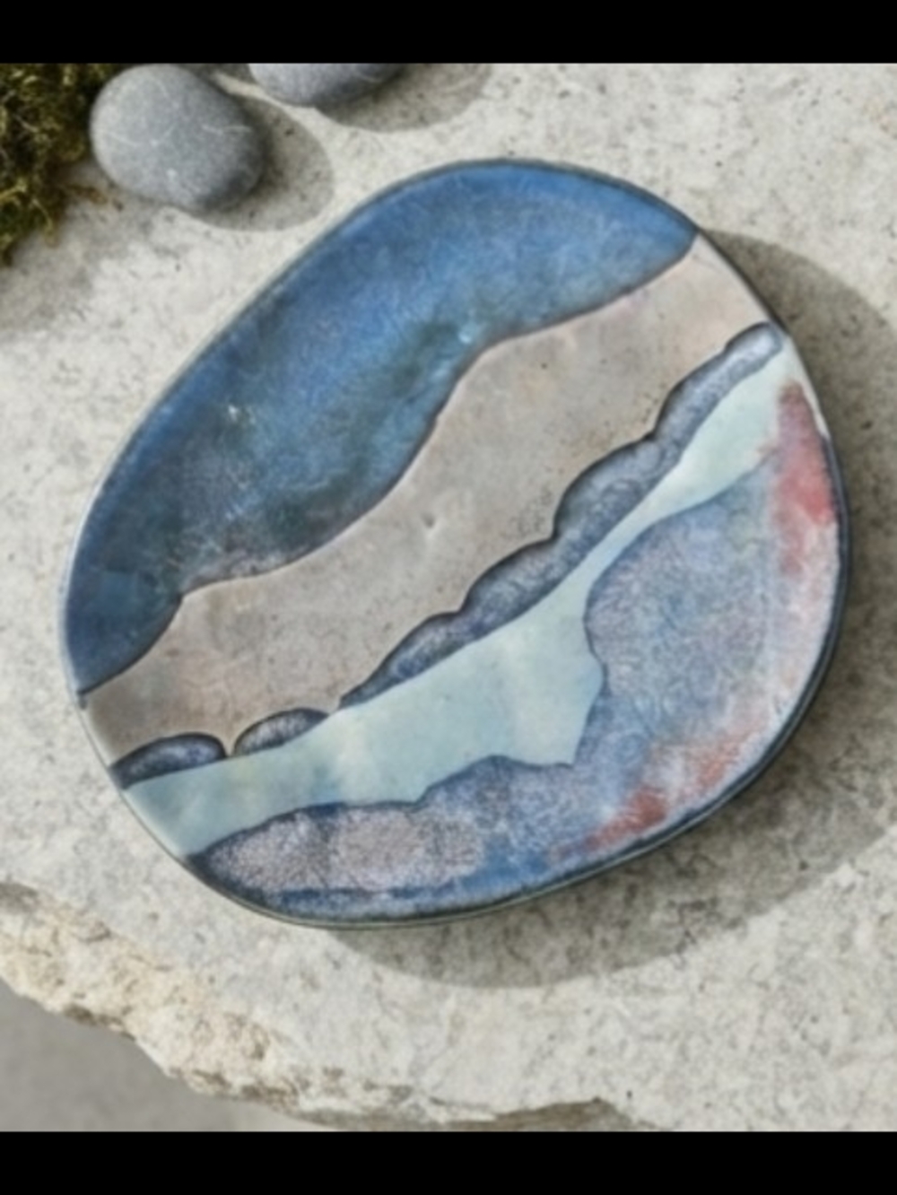Handmade Studio Pottery Decorative Plate Abstract Landscape Glaze Art Tray